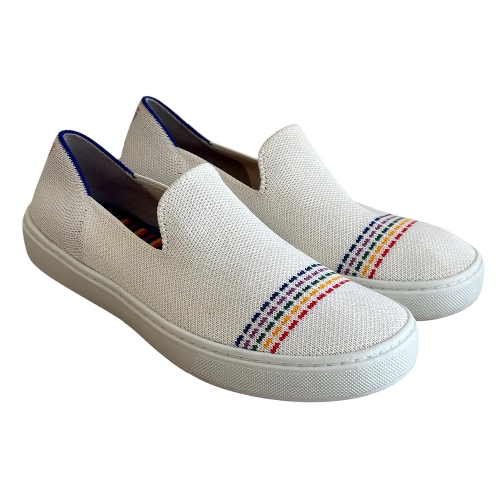 ROTHY’s “The Kids Sneaker” White w/ Rainbow Stripes